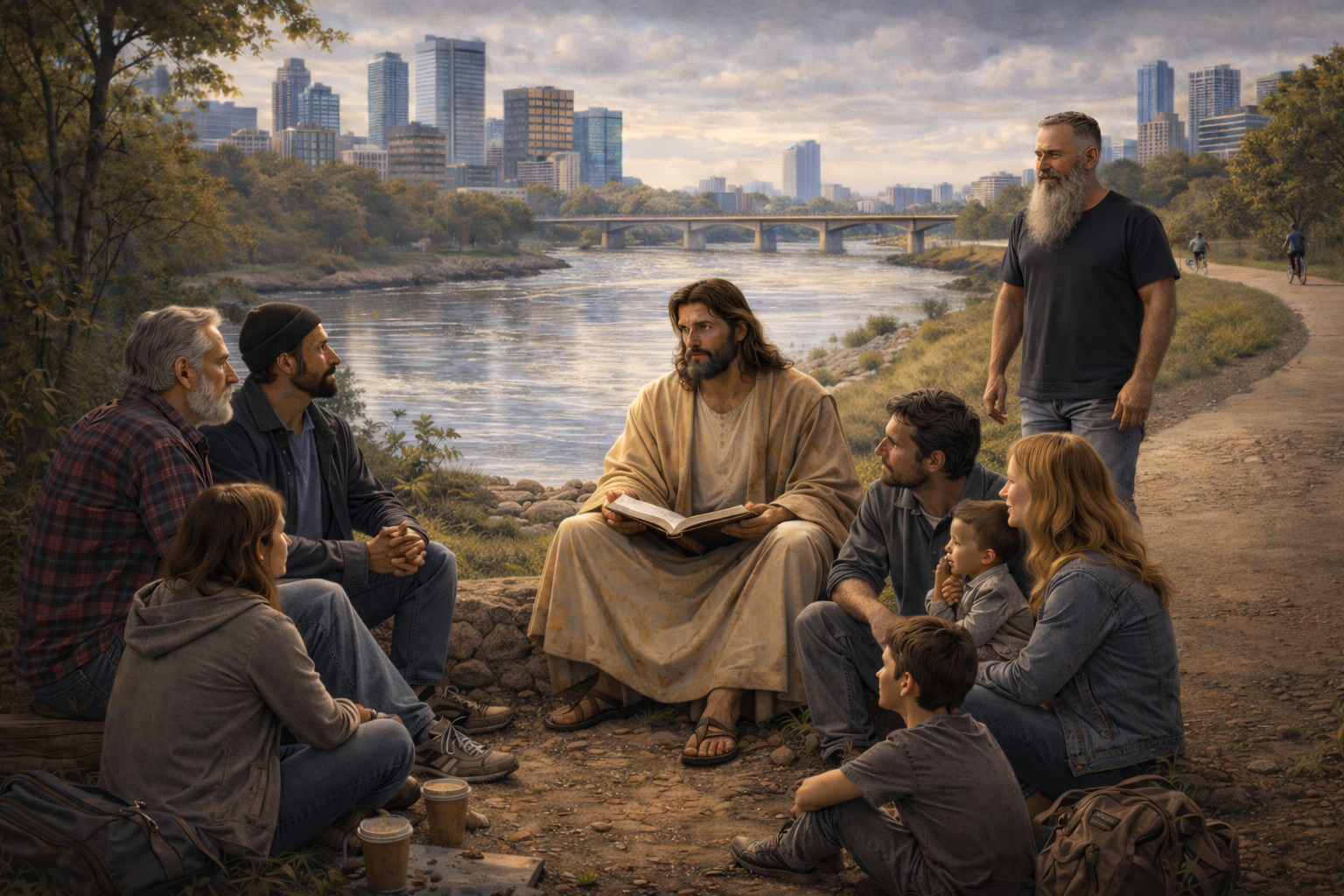 Jesus und die versammelten Gläubigen